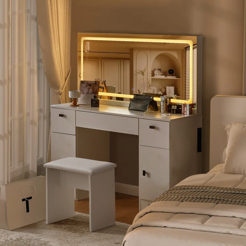 Taupe Dressing Table with Mirror