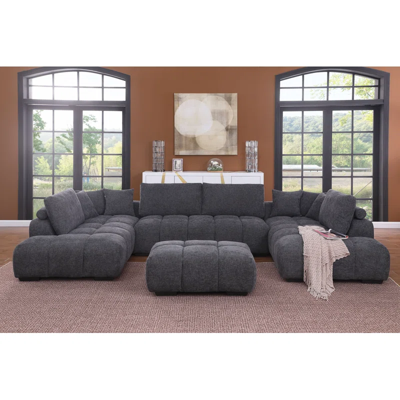 Chenille Deep U-Sectional Double Chaise Sofa