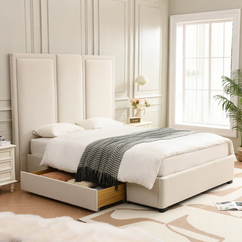 Morghen high headboard bed with drawers
